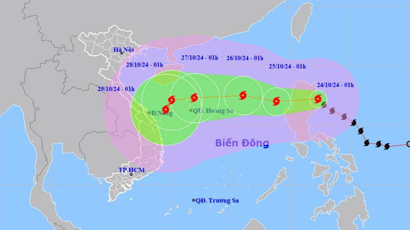 Vị trí và hướng di chuyển của bão Trà Mi. (Nguồn: nchmf.gov.vn)