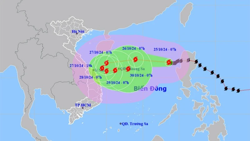 Vị trí và hướng di chuyển của bão số 6. (Nguồn: nchmf.gov.vn)