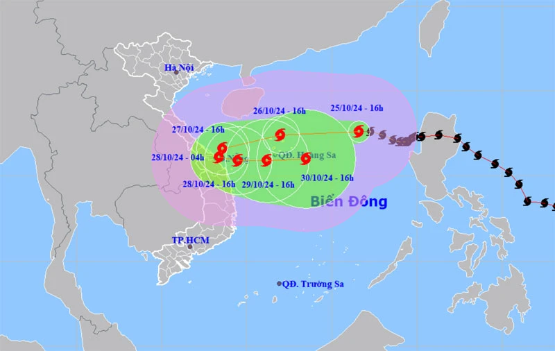 Vị trí và hướng di chuyển của bão số 6. (Nguồn: nchmf.gov.vn)