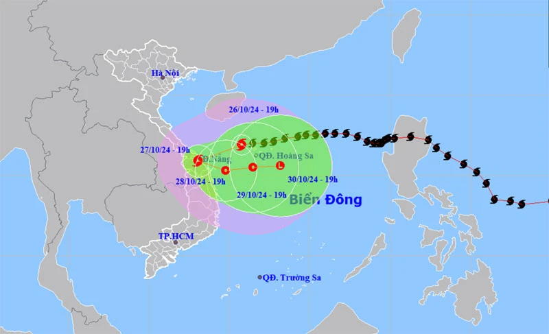 Vị trí và hướng di chuyển của bão số 6. (Nguồn: nchmf.gov.vn)