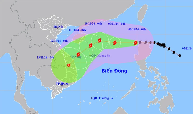 Vị trí và hướng di chuyển của bão số 7. (Nguồn: nchmf.gov.vn)