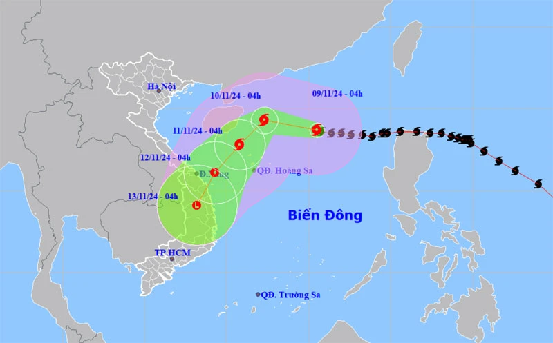 Vị trí và hướng di chuyển của bão số 7. (Nguồn: nchmf.gov.vn)