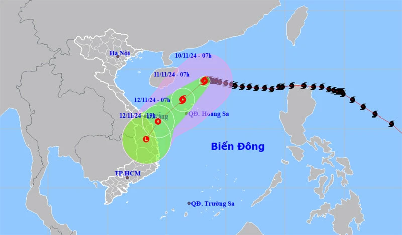 Vị trí và hướng di chuyển của bão số 7 lúc 7 giờ ngày 10/11. (Nguồn: nchmf.gov.vn)