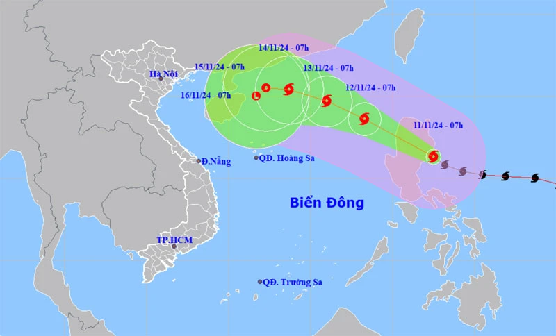 Vị trí và hướng di chuyển của bão Toraji. (Nguồn: nchmf.gov.vn)