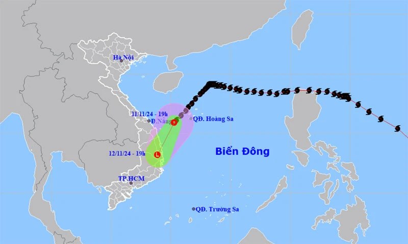 Vị trí và hướng di chuyển của áp thấp nhiệt đới (suy yếu từ bão số 7). (Nguồn: nchmf.gov.vn)