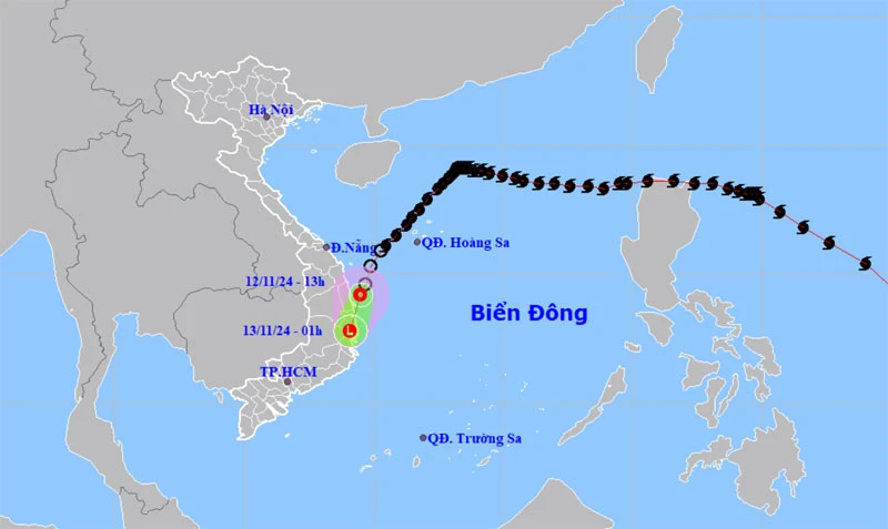 Vị trí và hướng di chuyển của áp thấp nhiệt đới (suy yếu từ bão số 7). (Nguồn: nchmf.gov.vn)