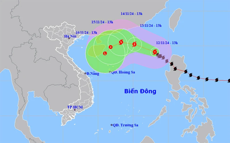 Vị trí và hướng di chuyển của bão số 8. (Nguồn: nchmf.gov.vn)