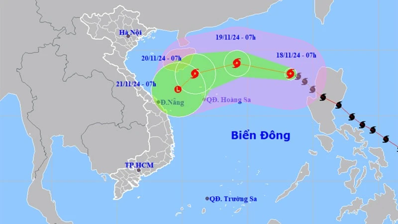 Vị trí và hướng di chuyển của bão số 9. (Nguồn: nchmf.gov.vn)