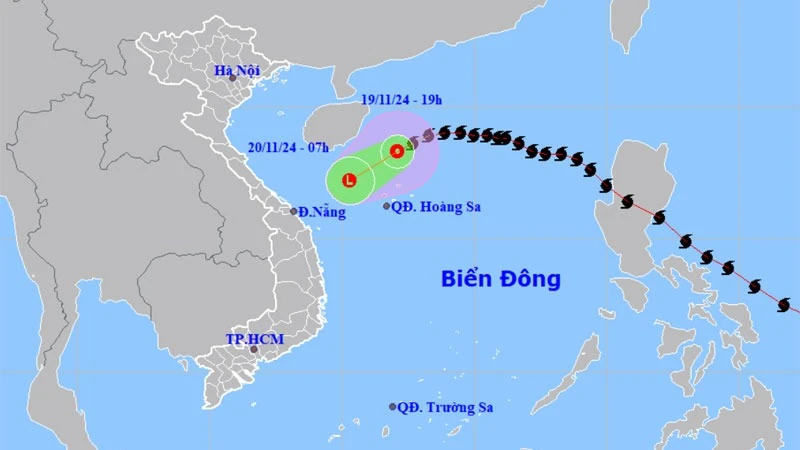 Vị trí và hướng di chuyển của áp thấp nhiệt đới (suy yếu từ bão số 9). (Nguồn: nchmf.gov.vn)