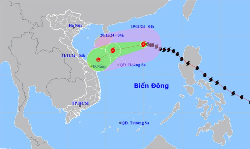 Vị trí và hướng di chuyển của bão số 9. (Nguồn: nchmf.gov.vn)