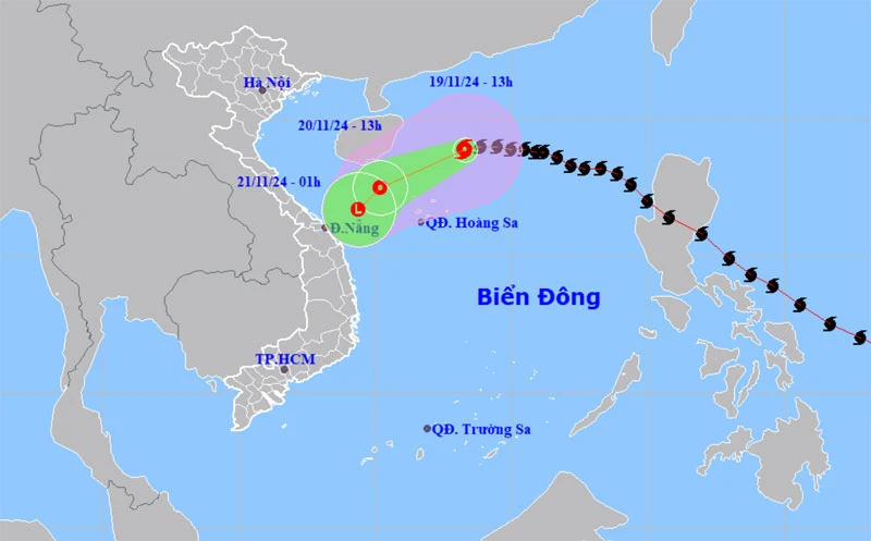 Vị trí và hướng di chuyển của bão số 9. (Nguồn: nchmf.gov.vn)