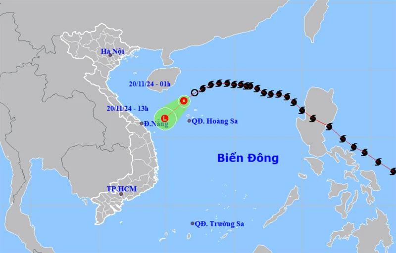 Vị trí và hướng di chuyển của áp thấp nhiệt đới (suy yếu từ bão số 9). (Nguồn: nchmf.gov.vn)