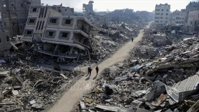 Cảnh tàn phá do chiến sự tại Dải Gaza. Ảnh: IRNA/TTXVN