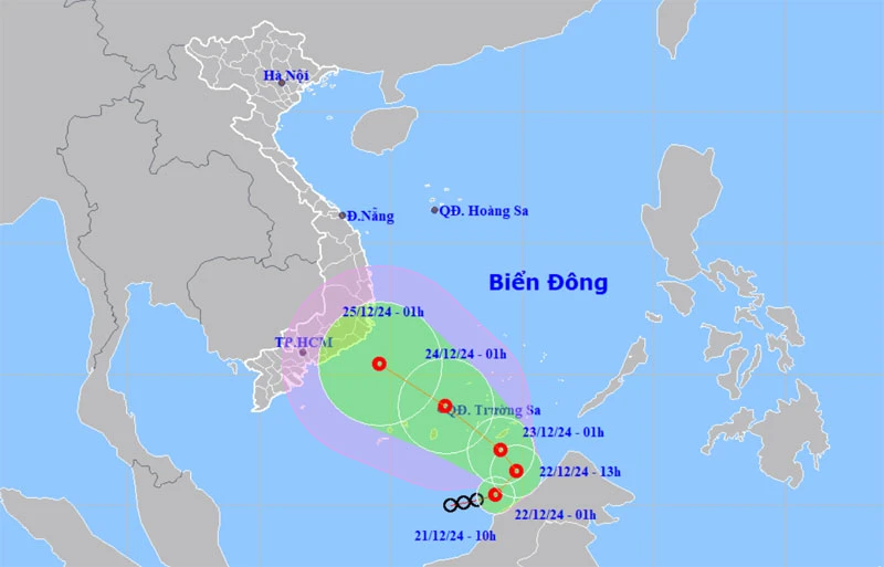 Vị trí và hướng di chuyển của áp thấp nhiệt đới. (Nguồn: nchmf.gov.vn)