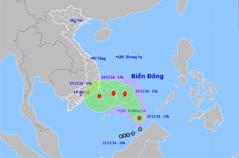 Vị trí và hướng di chuyển của áp thấp nhiệt đới. (Nguồn: nchmf.gov.vn)