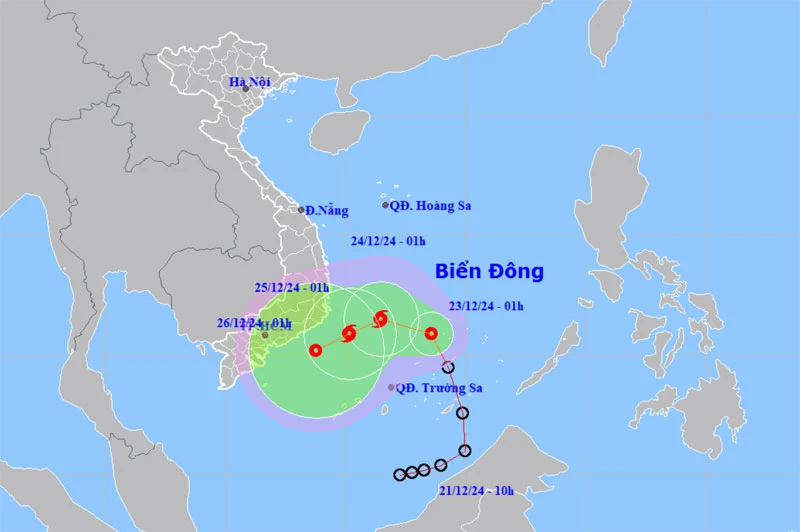 Vị trí và hướng di chuyển của áp thấp nhiệt đới. (Nguồn: nchmf.gov.vn)