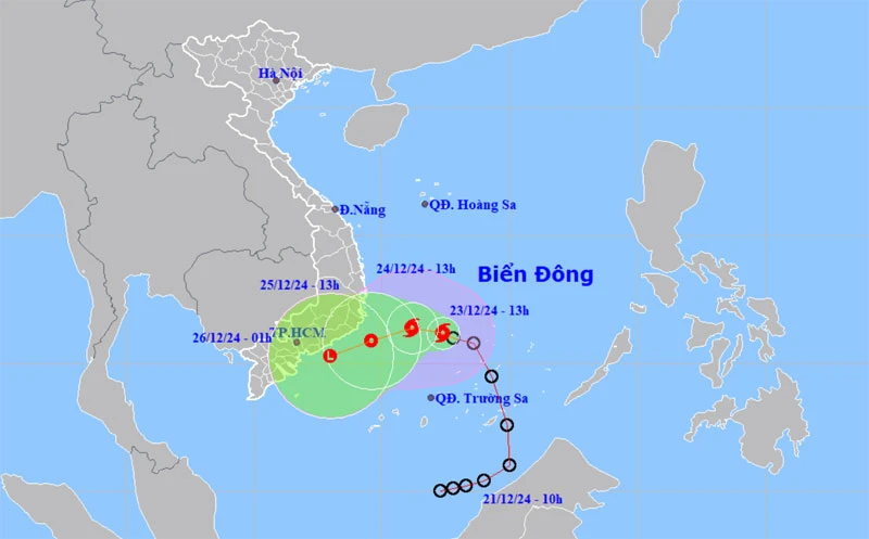 Vị trí và hướng di chuyển của bão số 10. (Nguồn: nchmf.gov.vn)