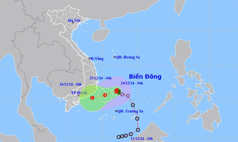 Vị trí và hướng di chuyển của bão số 10. (Nguồn: nchmf.gov.vn)