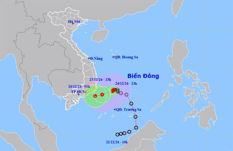 Vị trí và hướng di chuyển của bão số 10. (Nguồn: nchmf.gov.vn)