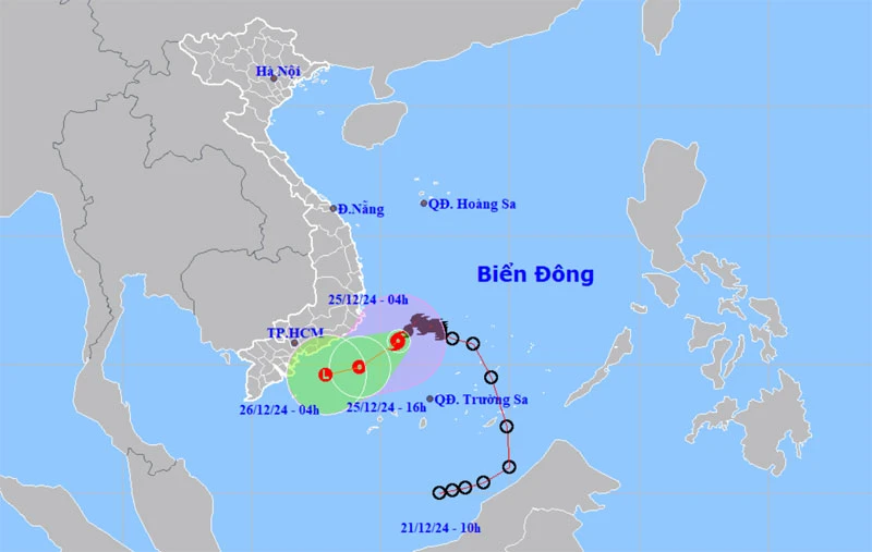 Vị trí và hướng di chuyển của bão số 10. (Nguồn: nchmf.gov.vn)