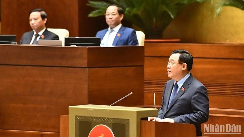 Chủ tịch Quốc hội Vương Đình Huệ phát biểu kết thúc phiên chất vấn và trả lời chất vấn, ngày 8/6/2023.