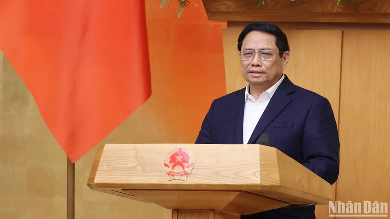 Thủ tướng Phạm Minh Chính chủ trì Phiên họp chuyên đề về xây dựng pháp luật tháng 12/2023. (Ảnh: TRẦN HẢI)