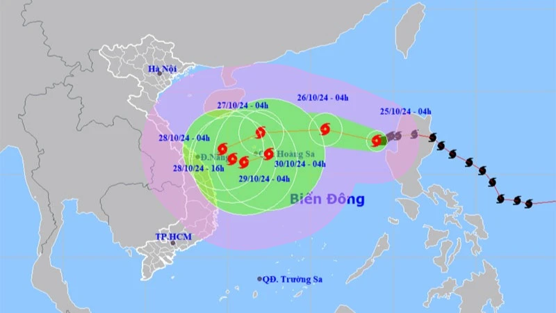 Vị trí và hướng di chuyển của bão số 6. (Nguồn: nchmf.gov.vn)