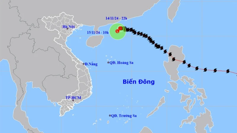 Vị trí và hướng di chuyển của áp thấp nhiệt đới (suy yếu từ bão số 8). (Nguồn: nchmf.gov.vn)