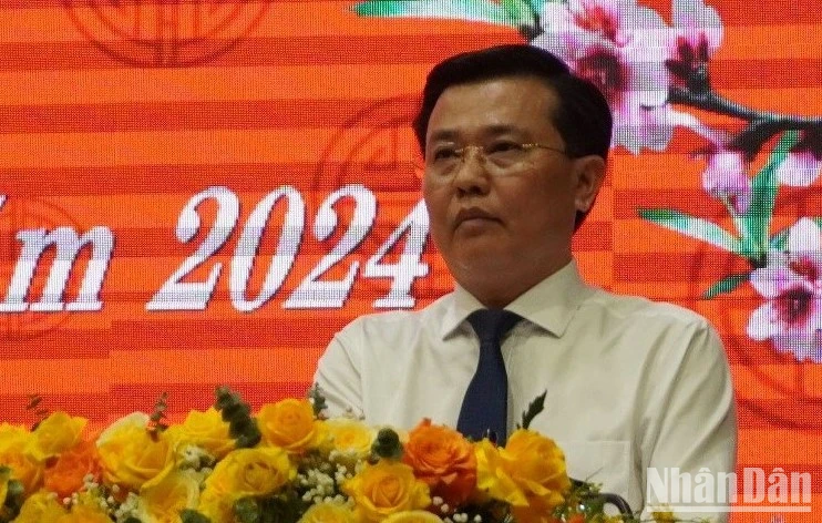 Phó Bí thư Tỉnh ủy Long An Nguyễn Thanh Hải phát biểu trong ngày họp mặt, 