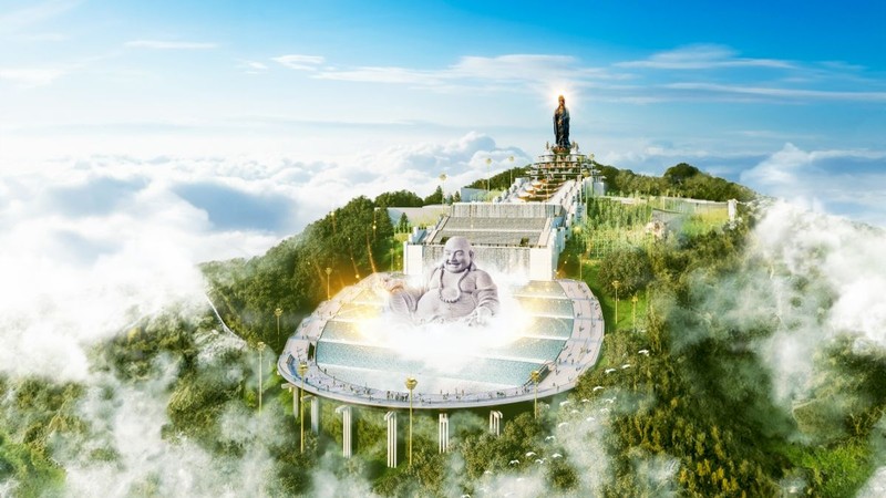 Tôn tượng Di Lặc Bồ Tát trên đỉnh núi Bà Đen. (Ảnh: Sun World Ba Den Mountain)