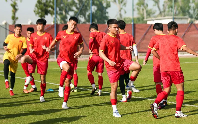 Các cầu thủ U20 Việt Nam tập luyện chuẩn bị cho Giải bóng đá U20 châu Á. (Ảnh VFF)