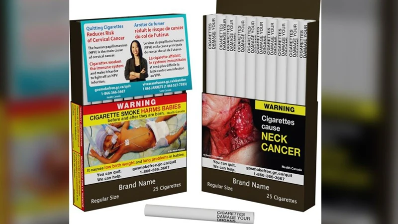 Canada dán nhãn cảnh báo tác hại của thuốc lá. (Ảnh THE CANADIAN PRESS)
