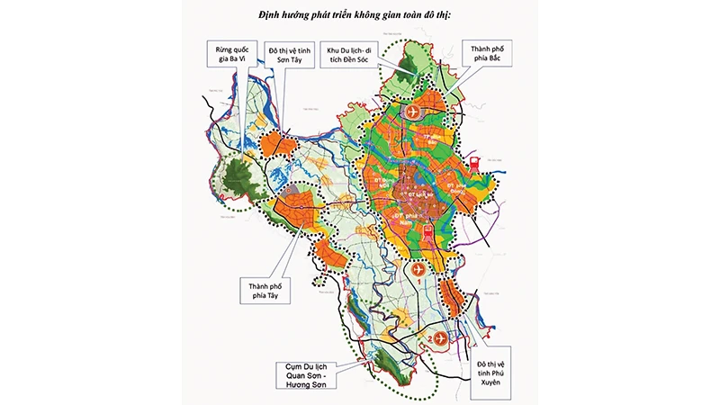 Định hướng phát triển không gian đô thị trong Đồ án Điều chỉnh Quy hoạch chung Thủ đô Hà Nội đến năm 2045, tầm nhìn đến năm 2065.