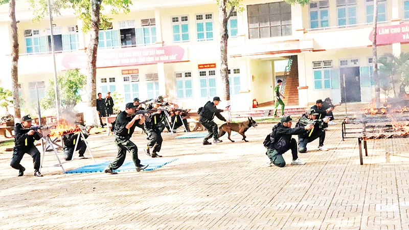 Một buổi huấn luyện tác chiến của lực lượng Cảnh sát cơ động - Công an tỉnh Đắk Lắk.
