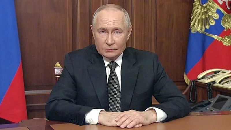 Tổng thống Nga Vladimir Putin phát biểu trước người dân ngày 21/11. (Ảnh: KREMLIN.RU)