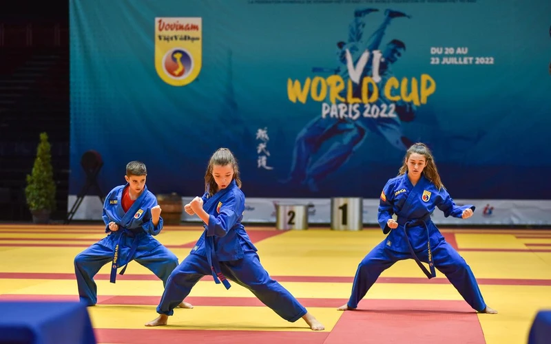 Một tiết mục trình diễn võ thuật trong đêm chung kết Giải vô địch thế giới Vovinam - Việt Võ Đạo lần thứ 6 (2022).