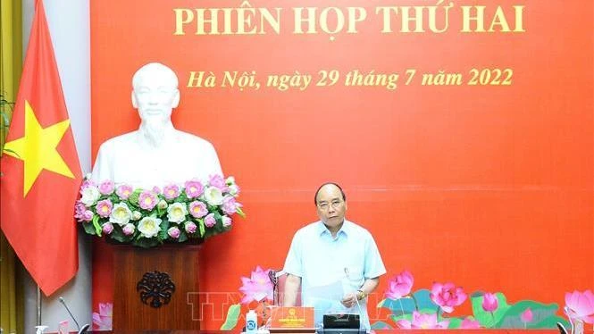 Chủ tịch nước Nguyễn Xuân Phúc phát biểu chỉ đạo tại phiên họp. (Ảnh: TTXVN)