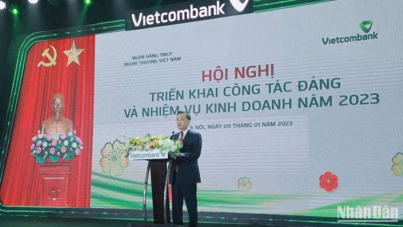Chủ tịch HĐQT Vietcombank Phạm Quang Dũng phát biểu tại Hội nghị.