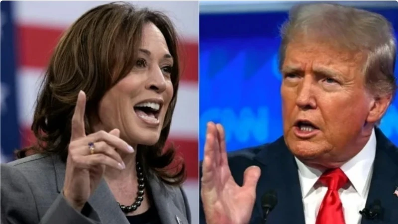 Phó Tổng thống Mỹ Kamala Harris (trái) và cựu Tổng thống Donald Trump. (Ảnh: AP/TTXVN)