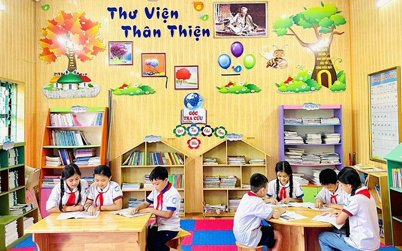 Thư viện Trường tiểu học thị trấn Quất Lâm, huyện Giao Thủy, tỉnh Nam Định. (Ảnh HÀ THU)
