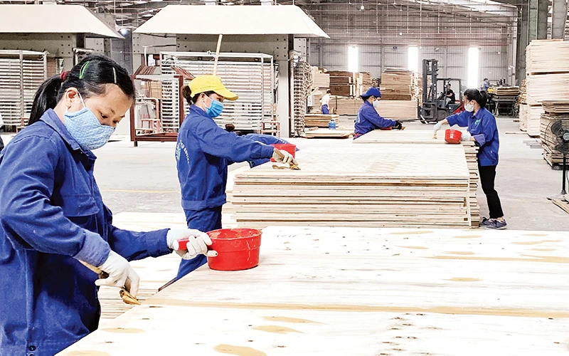 Chế biến gỗ xuất khẩu trong khu công nghiệp Thanh Bình. (Ảnh HƯƠNG DỊU)