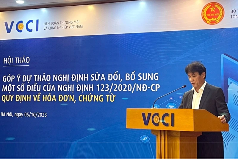 Phó Tổng cục trưởng Đặng Ngọc Minh phát biểu tại hội thảo “Góp ý dự thảo nghị định sửa đổi, bổ sung một số điều của Nghị định 123/2020/NĐ-CP quy định về hóa đơn, chứng từ”.