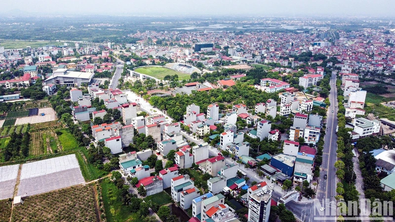Hình ảnh thị trấn Phùng - huyện nông thôn mới Đan Phượng nhìn từ trên cao. Ảnh: Thành Đạt