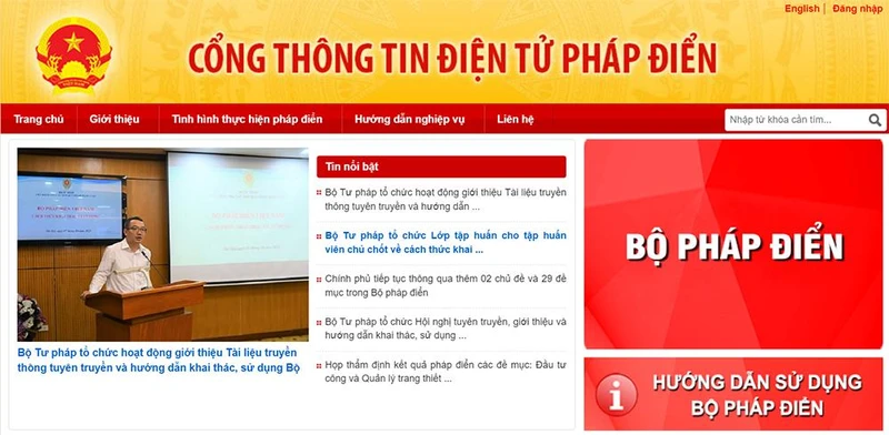 Giao diện Cổng thông tin điện tử pháp điển.