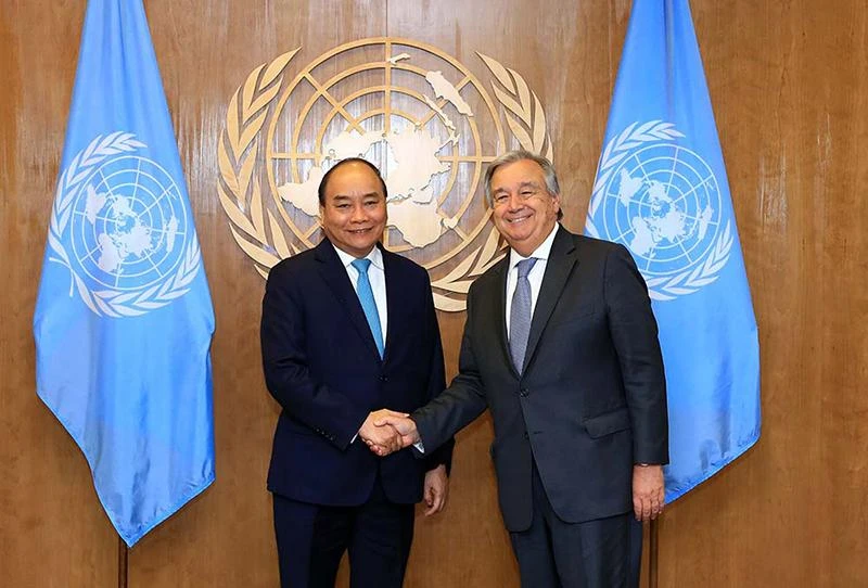 Thủ tướng Nguyễn Xuân Phúc và Tổng Thư ký Liên hợp quốc Antonio Guterres, tháng 9/2018. (Ảnh: VGP/Quang Hiếu) 