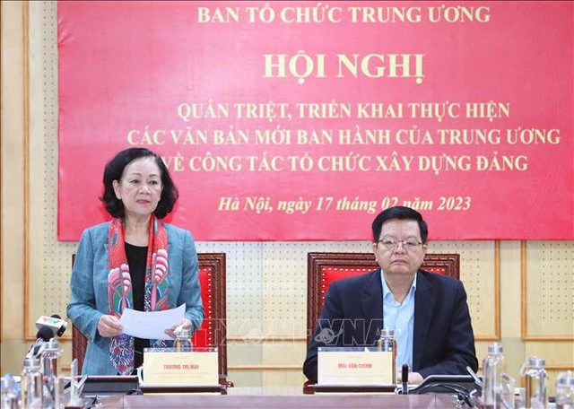 Trưởng Ban Tổ chức Trung ương Trương Thị Mai phát biểu chỉ đạo Hội nghị. (Ảnh: TTXVN) 