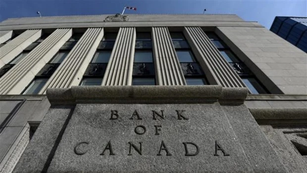 Quang cảnh bên ngoài Ngân hàng Trung ương Canada ở Ottawa. (Ảnh: The Canadian Press/TTXVN)