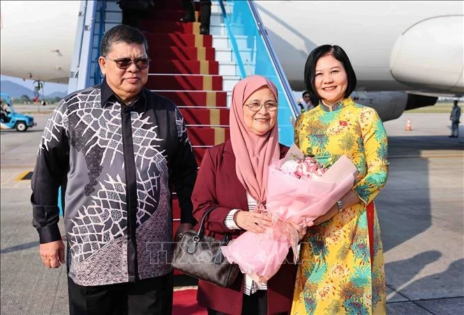 Lễ đón Chủ tịch Hạ viện Malaysia Tan Sri Dato’ Johari Bin Abdul và Phu nhân tại Sân bay quốc tế Nội Bài, ngày 22/10. Ảnh: Minh Đức/TTXVN 