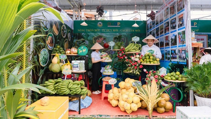 Gian hàng trưng bày trái cây đặc sản tại Festival 100 năm dừa sáp Trà Vinh.