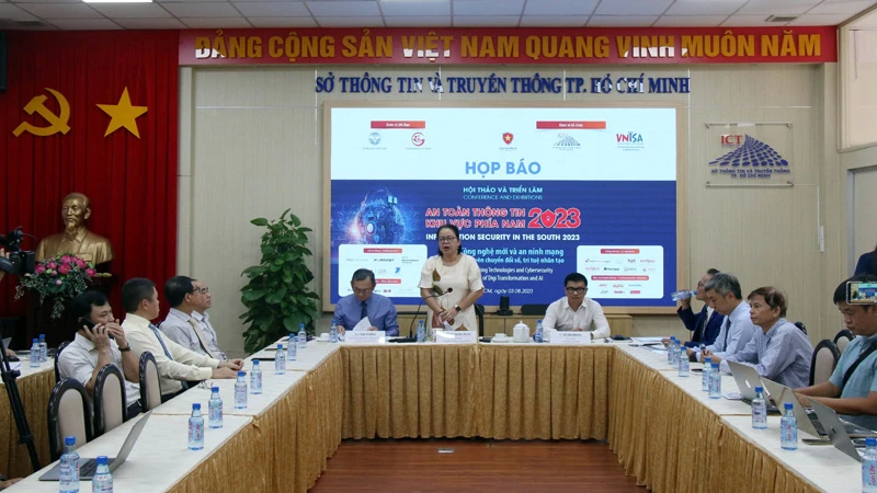 Quang cảnh họp báo công bố sự kiện Hội thảo và Triển lãm An toàn thông tin khu vực phía nam 2023.